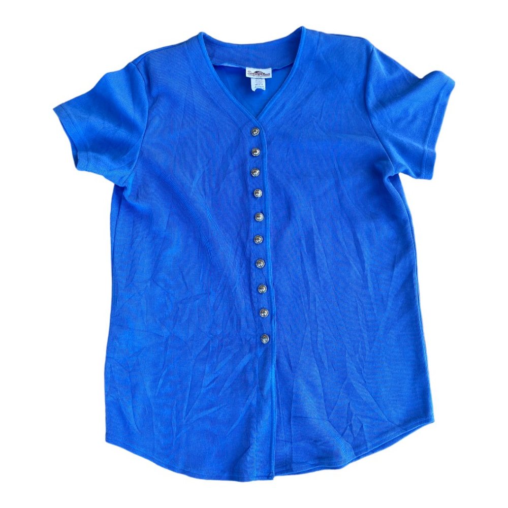 Superline Vintage Women's Blue Tunic, Shoulder Pads Made in USA OSFM